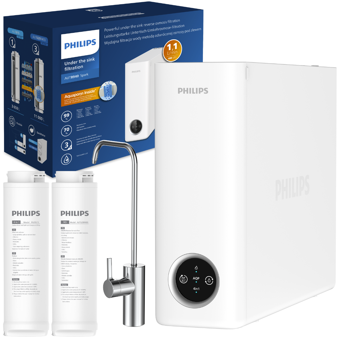 PHILIPS AUT8940/10 filtr odwróconej osmozy bez zbiornika, z kranem. System filtracji direct flow.